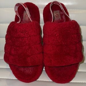UGG Women's Vibrant Red Plush Slippers. Freshly laundered 12/19/25